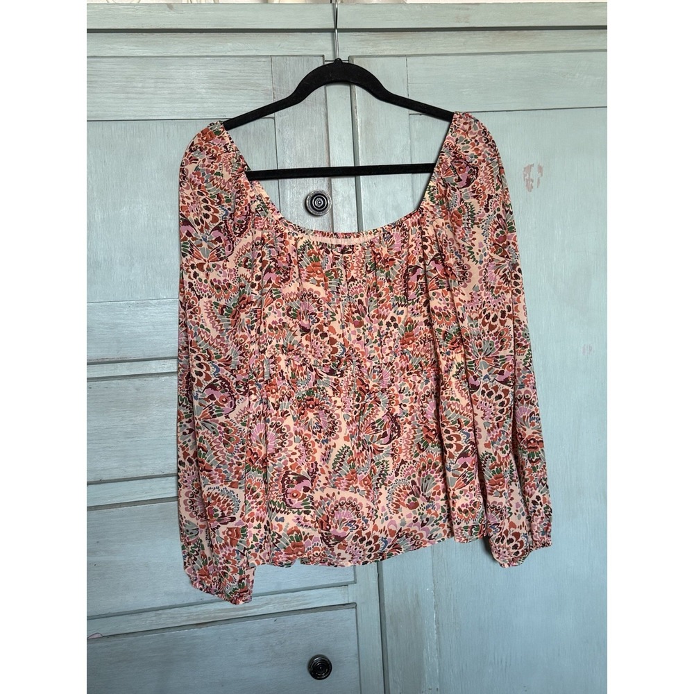 DR2 Women's Multicolor Floral Blouse,‎ Size L, Lined, Bishop Sleeves